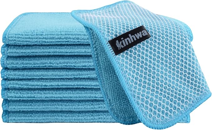 Dish Cloths for Washing Dishes with Scrub Side, Microfiber Dish Rags | Dual-sided microfiber dish cloths with scrubber for stuck-on food, quick dry kitchen washcloths 9 Pack, 12" x 12 Inch Blue