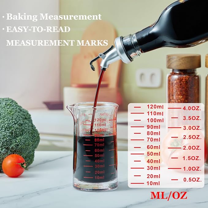 Ackers 4 Oz Glass Measuring Cup,Borosilicate Shot Glass with V-Shaped Spout-Red Line
