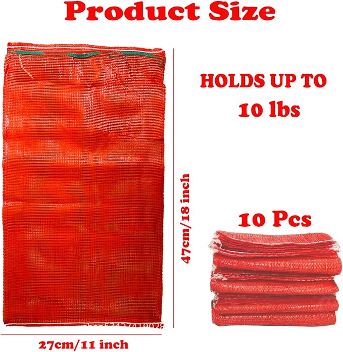 Mesh Onion Bags-10 Pack Reusable Vegetable Storage Bags with Drawstring. | Breathable Mesh Produce Bags for Potatoes, Onions, Garlic, Fruits, Fresh for Kitchen Pantry Organization (Pack of 10)
