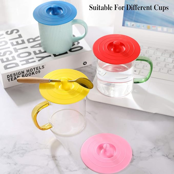 Silicone Cup Covers (Set of 4),Multicolored Silicone Lids for Mugs | Mug Covers for Mugs, Cups, Tea Pots,Flexible Mug Covers，Hot Cup Lids for Coffee & Tea
