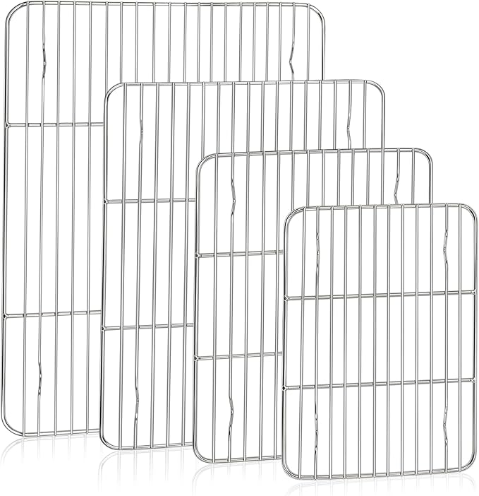 TeamFar Cooling Rack, Silver Stainless Steel Baking Rack for Oven | 15.3/ 11.6/ 9.8/ 8.7 Inch Wire Roasting Rack for Baking Pans, Cookie Cupcake for Christmas Holiday, Dishwasher Safe - 4PCS