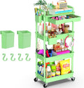 Goovilla 4 Tier Rolling Utility Cart Organizer with Removable Drawer, Green | Stable and Sturdy Rolling Storage Carts with 2 Lockable Wheels for Bathroom, Kitchen, Snack, Craft, Makeup, Baby Essentials
