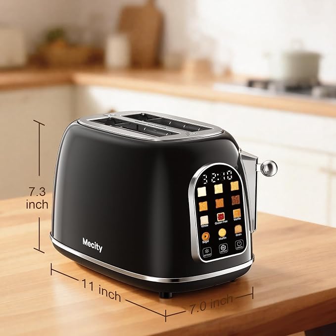 Mecity Toaster 2 Slice, Touch Screen Wide Slot Retro Toaster For Breads Bagel Muffin Waffle, House Warming Gift New Home, 120V 825W, Jet Black