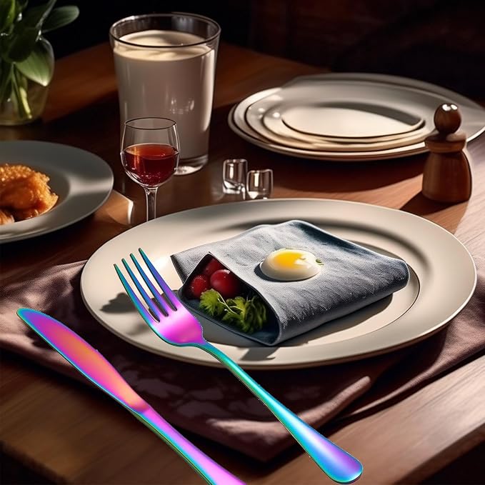 Rainbow Forks Silverware Set Of 6 Pieces, Stainless Steel Forks, Mirror Polished Fork Set, Cutlery Utensils Set of forks, Apartment Essential Flatware