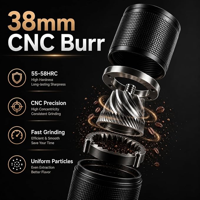 C38 Manual Coffee Grinder with Removable 38mm CNC Stainless Steel Burr, All-Metal Hand Coffee Grinder with 36+ Adjustable Grind Settings for Espresso, Pour Over, French Press & Travel