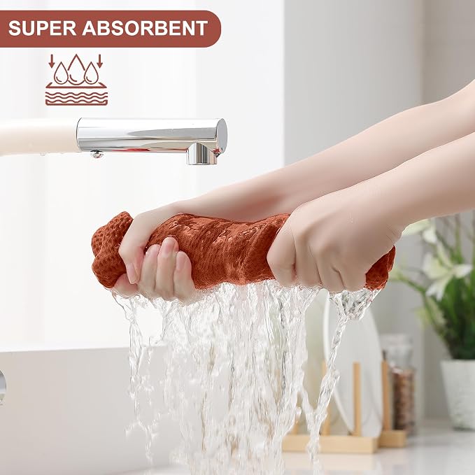 Homaxy 8 Pack 100% Cotton Kitchen Towels and Dishcloths Set, Rust | 12 x 12 Inches and 13 x 28 Inches Kitchen Towels Set, Ultra Soft Absorbent Dish Cloths for Washing Dishes