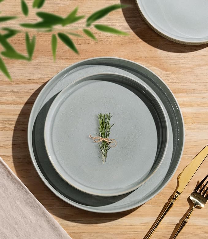 Ceramic Dinnerware Set for 4, 12-Piece Plates and Bowls Set | Lightweight Porcelain Dish Set, Scratch Resistant, Oven & Microwave & Dishwasher Safe, Desert Sage