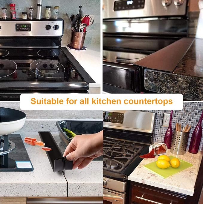 FLSEPAMB Stove Gap Covers Kitchen Counter Gap Covers (30 Inch, 2 PCS) Heat Resistant Oven Gap Filler Seals Gaps Between Stovetop and Counter, Easy to Clean, Black