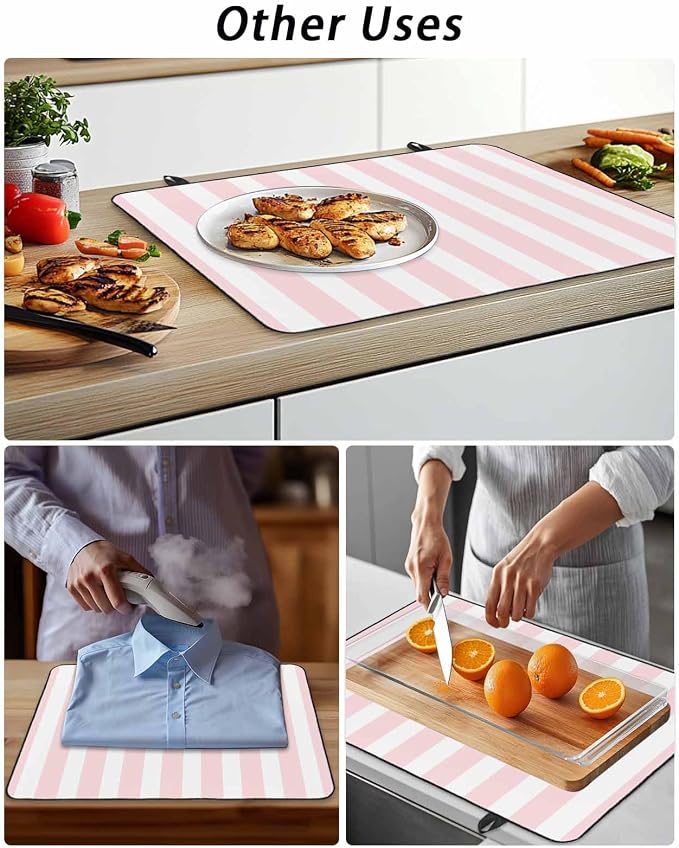 Stove Top Covers for Electric Stove 31x24 Inches, Pink Stripes HeatResistant Glass Cooktop Protector, Modern Farmhouse Pink White Vertical Striped Ceramic Stovetop Countertop Covers Mat, Oven Cover