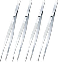 Yaomiao 4 Packs 10 Inch Bar Tweezers Silver Cocktail Tongs Long Garnish Tweezers Stainless Steel Bartender Kitchen Cooking Tongs for Cocktail Food Fruit Korean BBQ Bartender Chef, Multi-use