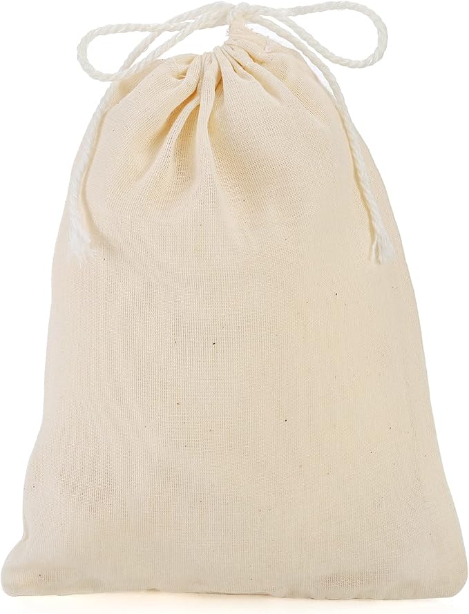50 Pack Cotton Drawstring Bags, 5x7 Inch Reusable Natural Muslin Bags for Straining Herbs, Coffee, Tea, Soup, Spices, Produce Bag Bulk Gift Bag Jewelry Pouch for Party Wedding Christmas