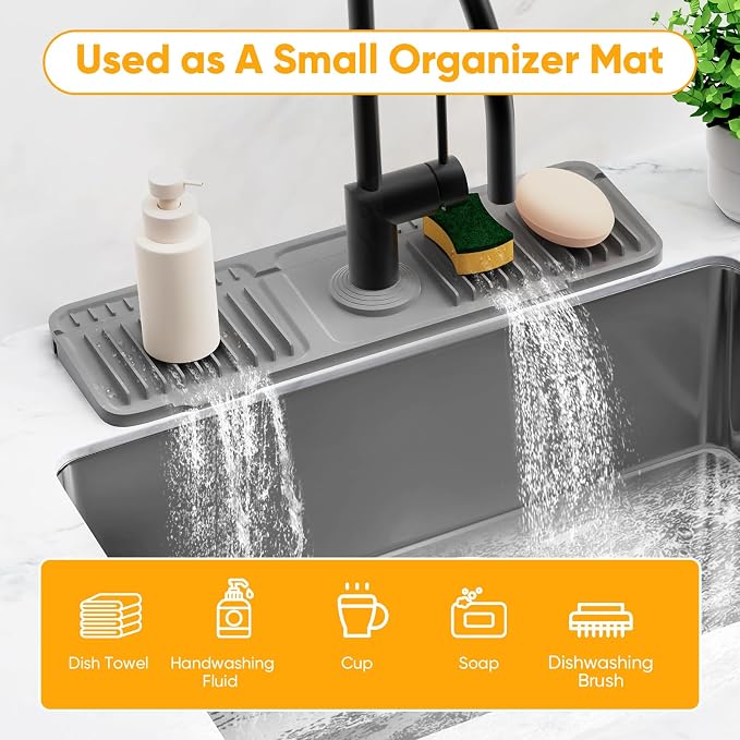 17.7'' Faucet Mat for Kitchen Sink Splash Guard[7° Slope Fast Self-draining][Snap Lock Fit] Folding Kitchen Sink Faucet Mat Splash Guard Kitchen Sink Area Water Splash Guard Behind Faucet Draining Mat