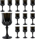 12Pack Plastic Wine Glasses, 7oz Vintage Goblets for Wedding | Unbreakable Crystal Style Reusable Stemware, Elegant Black Drinking Glass for Party Anniversary & Holiday Celebration