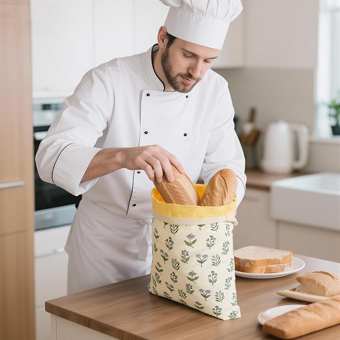 Reusable Beeswax Bread Bags for Homemade Bread & Sourdough, 2-Pack XL Airtight Food Storage Bags, Organic Cotton Linen Covers - Freezer-Friendly Freshness Preservation Keeps Fresh Longer