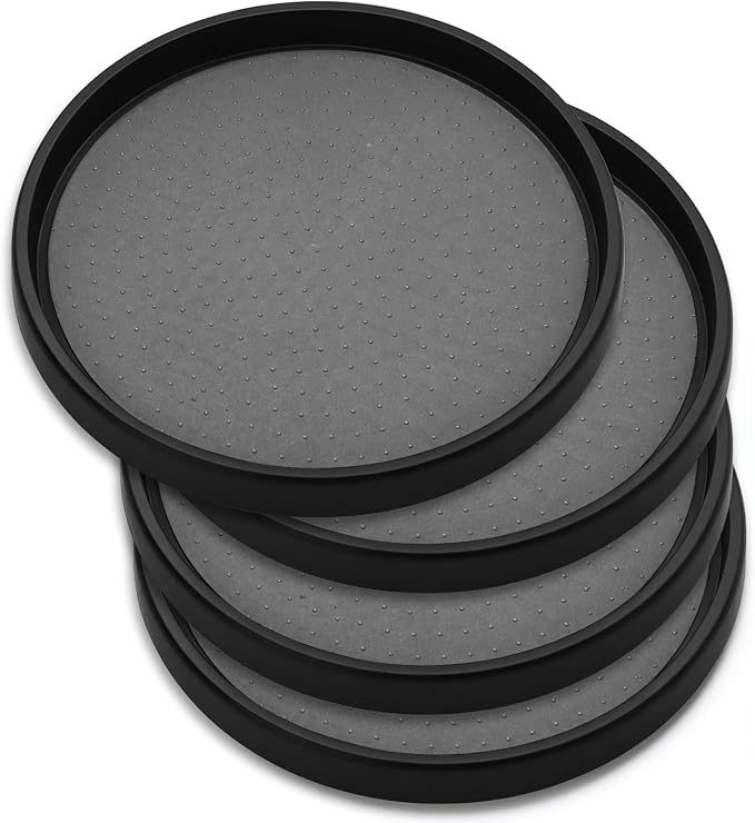 Oizeir 10 Inch Lazy Susan (Set of 4) - Non-Skid Turntable for Cabinet to Maximize Storage and Simplify Accessibility in Kitchen, Bathroom, and Pantry Spaces (Black)