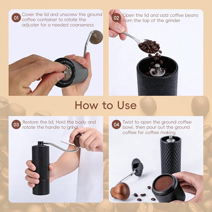 Portable Manual Coffee Grinder 25g Capacity Hand Crank Coffee Grinder Mill | CNC Stainless Steel Conical Burr,Internal Adjustment,for Espresso Pour Over French Press Moka for Office Home Travel Camping