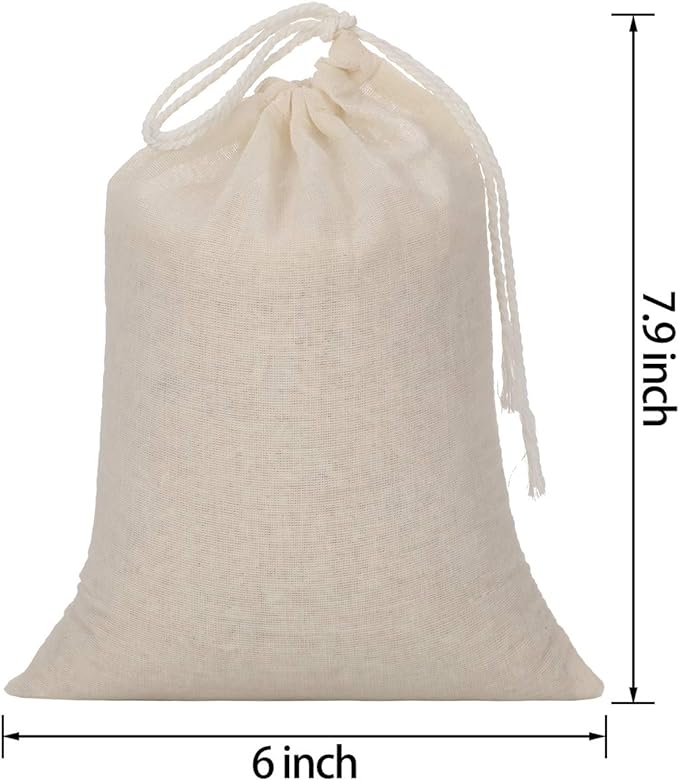 Tatuo 50 Pcs Muslin Bags 6 X 8 Inches, Cotton Drawstring Pouches Party | Natural Cotton Cloth Small Pouches, Reusable Linen Sachet for Gift Favor, Wedding Party Supplies, Craft Home Storage