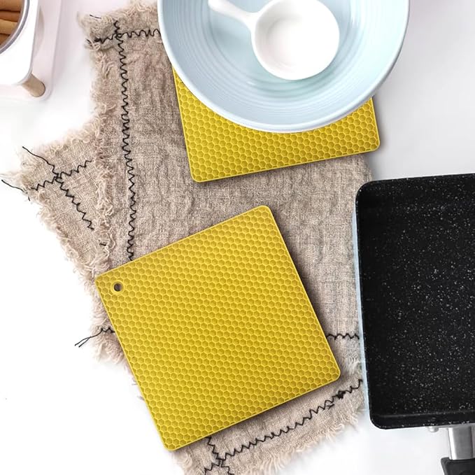 homEdge Silicone Square Trivets Mat, 6 Packs Multipurpose Non Slip Heat Resistant Pot Holder-Yellow