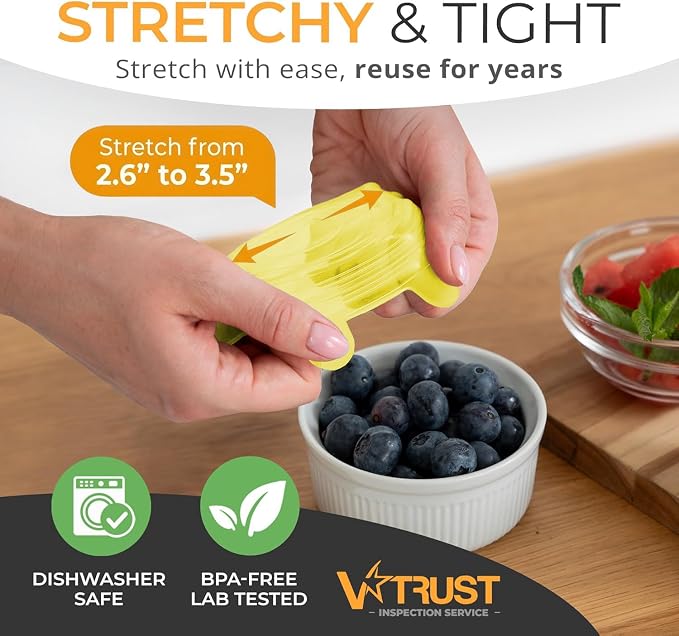 Orblue Silicone Stretch Lids 6-Pack Small for Fresh Food Storage - Seal in Flavors, Keep Food Fresh and Reduce Waste Yellow