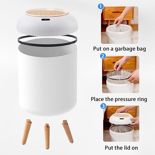 URALFA Automatic Bathroom Trash Can with Lid, 3 Gal Motion Sensor Trah Can | Touchless Sensor Garbage Can, Auto Trash Bin with Removable Legs, Smart Waste Basket for Bedroom, Office, Restroom, White