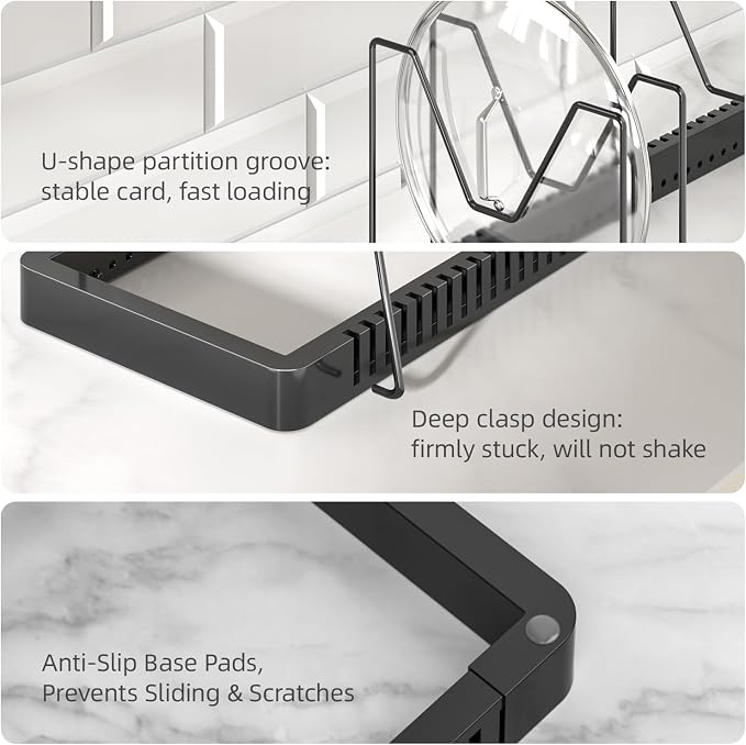 Pots and Pans Organizer under Cabinet, Expandable Pot Lid Organizer Holder with 14 Adjustable Compartment, Pan Organizers inside Cabinet for Lids, Bakeware, Kitchen Storage Pot Rack, Black