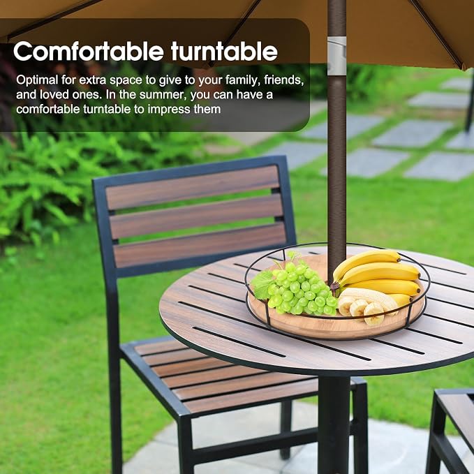 12" Lazy Susan with Umbrella Hole for Outdoor Patio Table - 360° Rotation Iron Turntable Organizer for Beach Umbrellas Patio Garden Swimming Pool