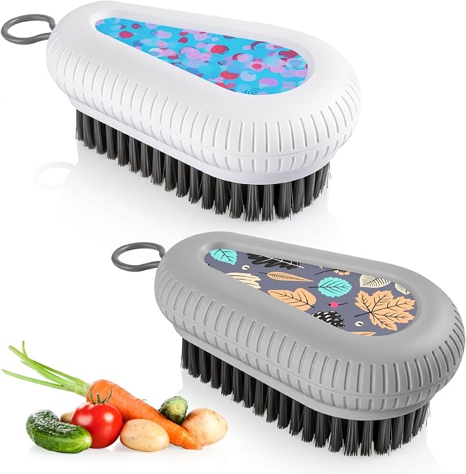 Fruit and Vegetable Brush, Multi-Purpose Produce Scrubber Brush with Non-Slip Handle & Hanging Loop