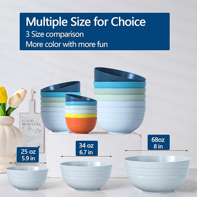 Homestockplus [Set of 6] 68 Oz Salad Bowls Large Serving Bowls Unbreakable Ramen Bowl for Salad, Soup, Ramen, Noodle, Oatmeal, Snack Apply to Kitchen, Freezer,Dishwasher & Microwave Safe