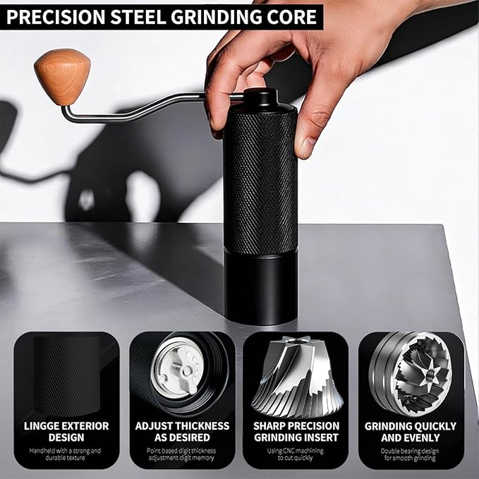 Manual Coffee Grinder, Adjustable Grinding Settings, Stainless Steel Burrs, Portable Hand-Cranked Coffee Grinder, For Espresso, Drip Filter, French Press Filter, Compact And Durable