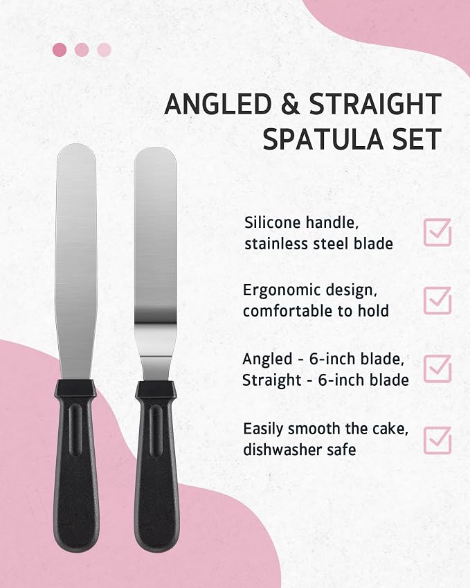 Syntus 65 PCs Cake Decorating Kit with Cake Stand, Cake Baking Supplies | 31 Piping Bags, 24 Piping Tips, Offset & Straight Spatulas, 3 Scrapers, Leveler, 2 Couplers & 1 Tips Brush