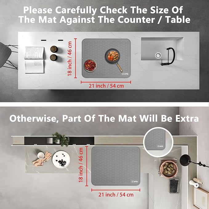 SAPID Silicone Dish Drying Mat: Large 21x18 Inch for Rack & Kitchen Counter | Heat Resistant Mat for Kitchen Counter - Easy Clean Dish Drainer Pad - Kitchen Gadgets / Home Essentials for Households