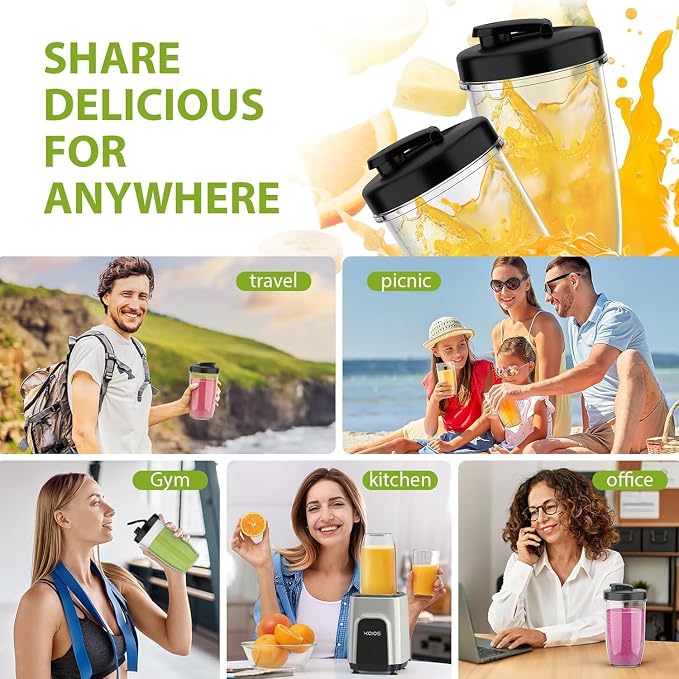 Smoothie Blender, 900W Personal Blender and Grinder Combo for Shakes and Smoothies with 3 Non-BPA Portable Cup for Beans, Nuts