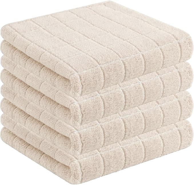Homaxy 100% Cotton Terry Kitchen Towels, 4 Pack, Beige | Ultra Soft and Absorbent Dish Towels for Kitchen, Suitable for Drying and Washing Dishes