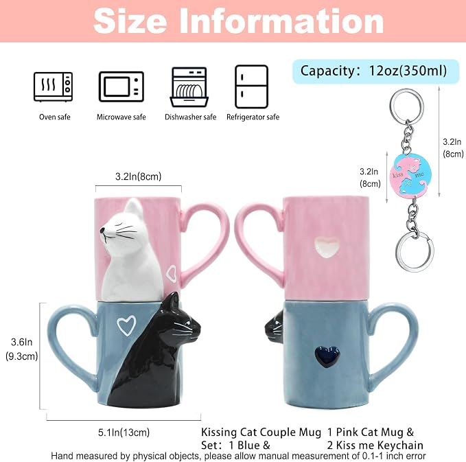 Couple Gifts Cute Kissing Cat Mug Matching Couples Stuff Ceramic Coffee Mugs for Wedding Gifts Anniversary Valentines Engagement Gifts for Couples Cat Lovers 12oz