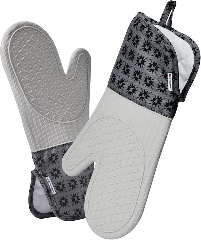 Kitchen Mama UltraShield Silicone Oven Mitts, Gem Gray | Heat Resistant, Non-Slip Surface, Waterproof, Flexible, Durable