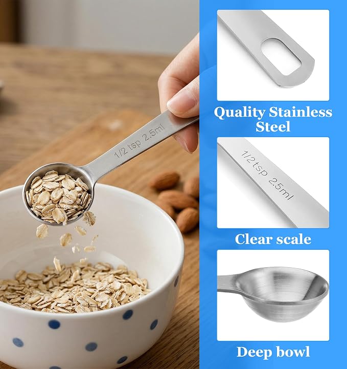 5PCS 1/2 Teaspoon Measuring Spoon, 4.5 Inch Stainless Steel 1/2 Teaspoon Scoop Short Handle for Precise Cooking & Baking (Silver, 2.5ml)
