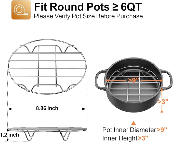 Instant Pot Trivet Rack - Steamer Rack, 9 Inch, for 6/8 Qt Cooker | Stable 9 Inch Fit, 304 Stainless Steel, for 6/8 Qt Pressure Cooker, Steaming, Cooling, Canning, Dutch Oven, Multi-Use Rack