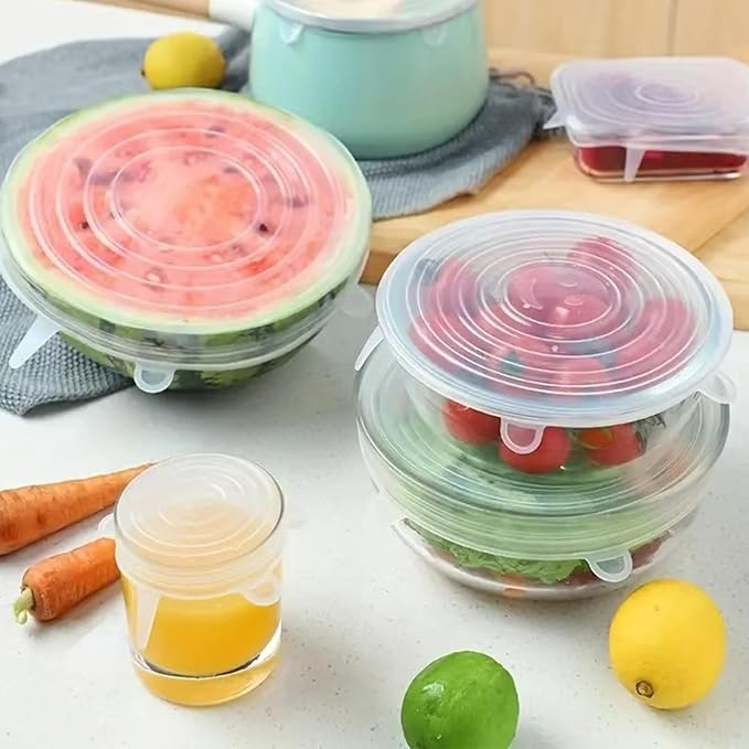 Silicone Food Storage Lids Set, Pink, 6 Sizes from 2.36 to 7.68 Inches, Reusable Stretch Container Covers, Airtight Bowl Covers (green)