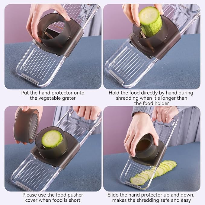 Multi-function 6 in 1 Mandoline Safe Vegetable Fruit Manual Slicer/Shredder Chopper Interchangeable Handheld Shining Transparent Exquisite Thickened Plastic Board Kitchen Prep Tool for Onion Garlic