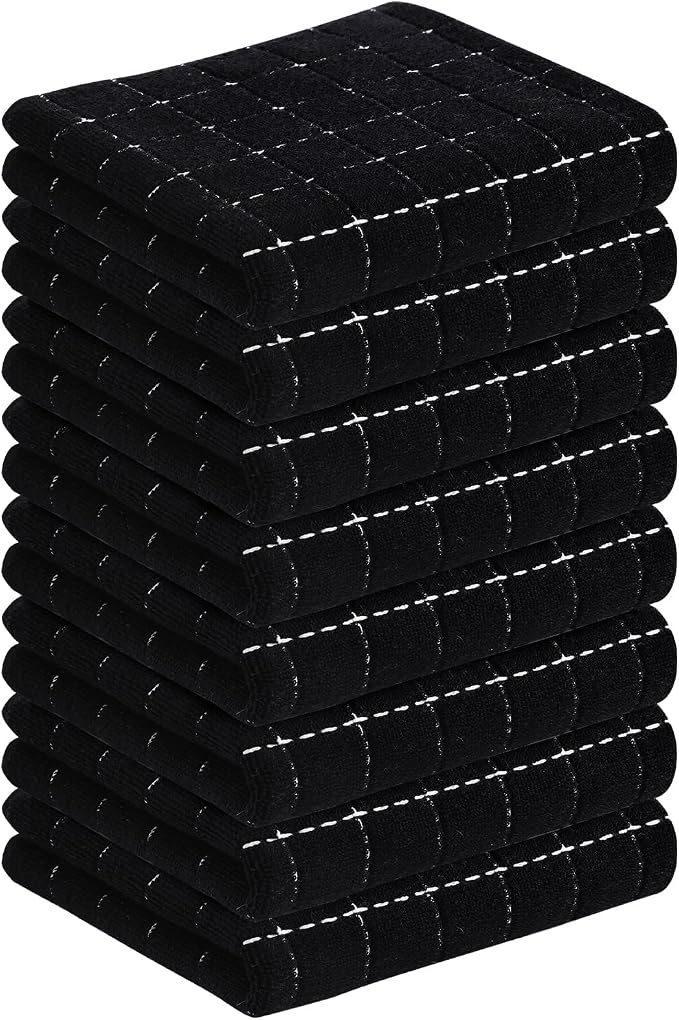 Homaxy 100% Cotton Terry Kitchen Towels, 8 Pack, Black | Ultra Soft and Absorbent Dish Towels for Kitchen, Suitable for Drying and Washing Dishes