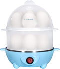 Electric Egg Boiler Cooker Rapid Poacher 7 or 14 Capacity Soft Medium Hard Boiled or Poached for Hard Boiled Scrambled Eggs or Omelets Steamed Vegetables Seafood w/Auto Shut Off Feature Blue