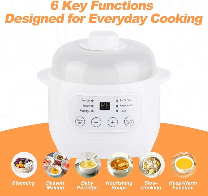 1L Electric Stew Pot Slow Cookers Electric Stew Cooker Ceramic Liner with Lid Ceramic Casserole Cooking Pot for Stove Porridge Rice Soup