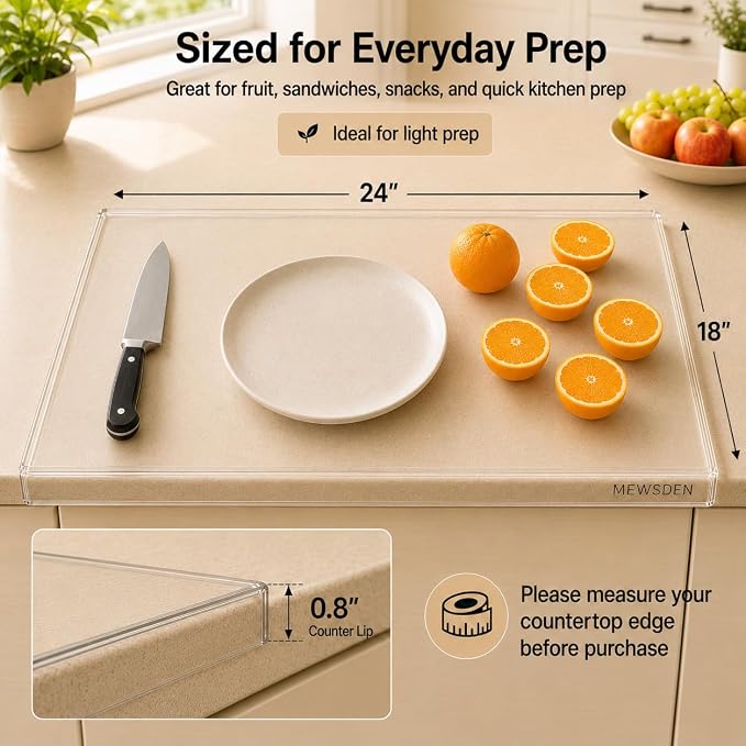 Acrylic Cutting Board with Counter Lip, Clear Cutting Boards for Countertop Protector, Cutting Board for Kitchen Counter, Non-Slip Dough Mat, Kitchen Decor Gadgets House Warming Gifts(24"x18")