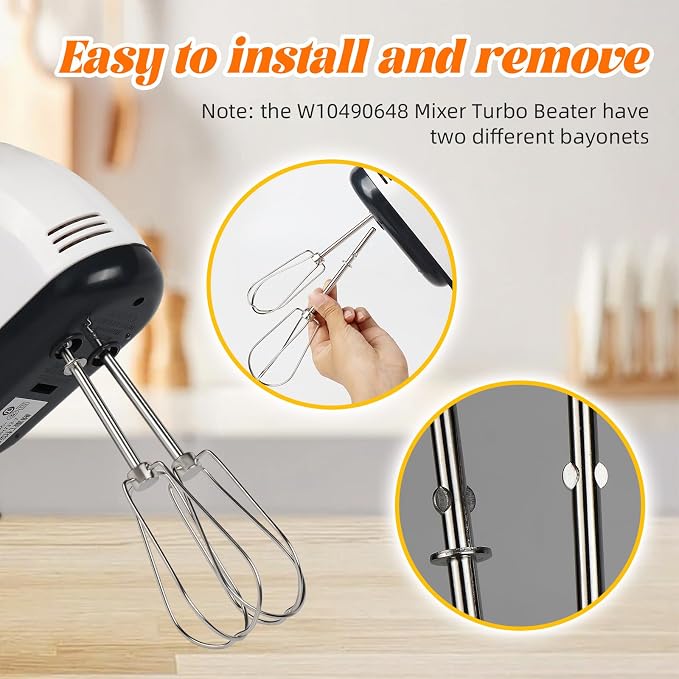 Hand Mixer Beaters for Kitchenaid, W10490648 Beaters Attachments Compatible with KitchenAid Hand Mixer KHM2B AP5644233 PS4082859