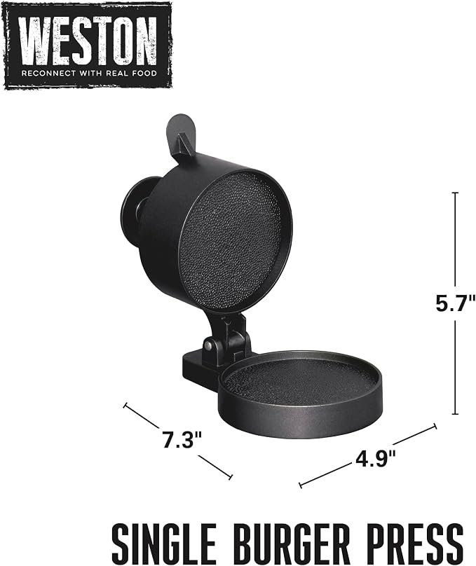 Weston Single Burger Press For 4 1/2" Diameter Patties, 1/4 lbs to 3/4 lbs | Hamburger, Crab Cakes, Sausage Patties | Spring Ejector For Easy Removal | Non-Stick Heavy-Duty Cast Aluminum | 07-0310-W