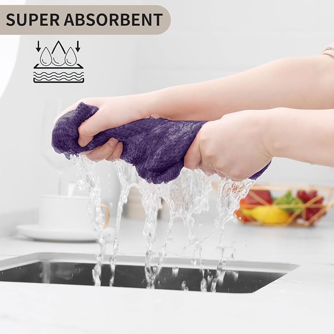 Kitinjoy 100% Cotton Waffle 4-Pack Kitchen Towels, 13" x 28", Eggplant | Super Soft, Ultra-Absorbent, Fast Drying, lightweight, Quick Drying Kitchen Hand Towels