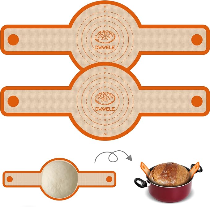 Silicone Bread Sling, Sourdough Transfer, Nonstick, 2 Pack Round | Easy Cleanup & Reusable Baking Mats, Sour Dough Tools & Supplies for Dutch Oven, Orange
