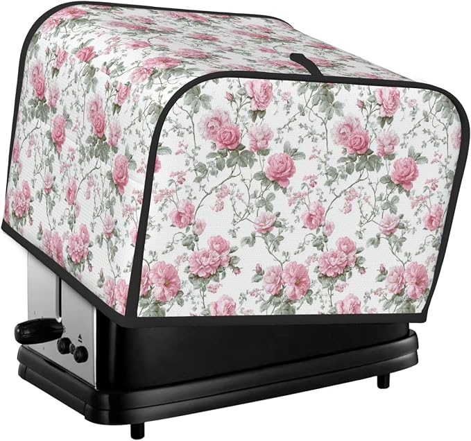 4 Slice Toaster Cover Vintage Floral Dust Proof Washable Kitchen Appliance Cover with Pocket, Oxford Fabric Countertop Toaster Protector for Standard Toasters Small Appliances