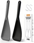 2-Pack Silicone Cooking Spoons & Spoonulas with S-Hooks | Heat resistant 446°F, BPA free for nonstick cookware, multifunction spatula spoon for mixing, scooping & serving