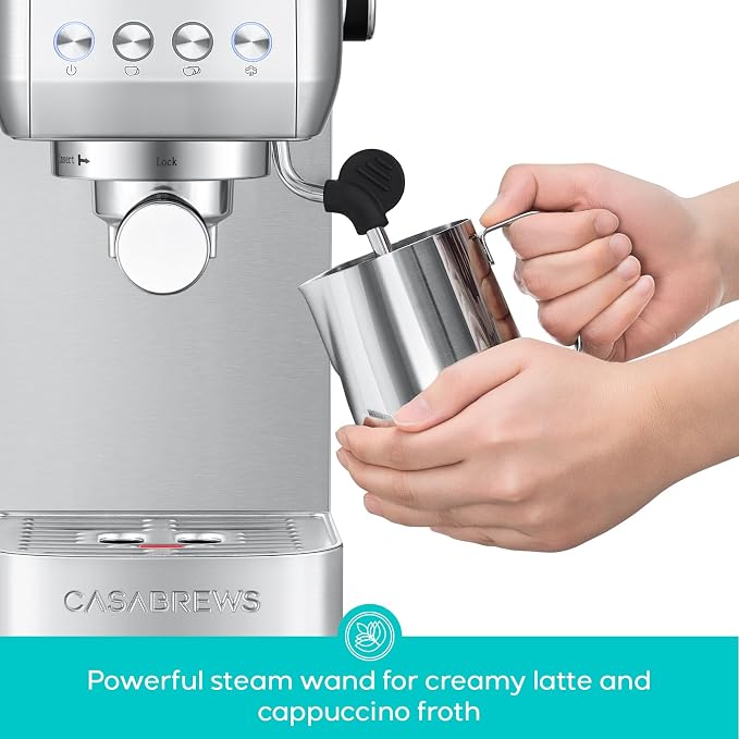 CASABREWS 3700 Essential Stainless Steel Espresso Machine with Steam Wand | 20-Bar Italian Pump, Powerful Steam Wand, 43.9oz Removable Water Tank, Compact Espresso Maker for Home, Cappuccino & Latte